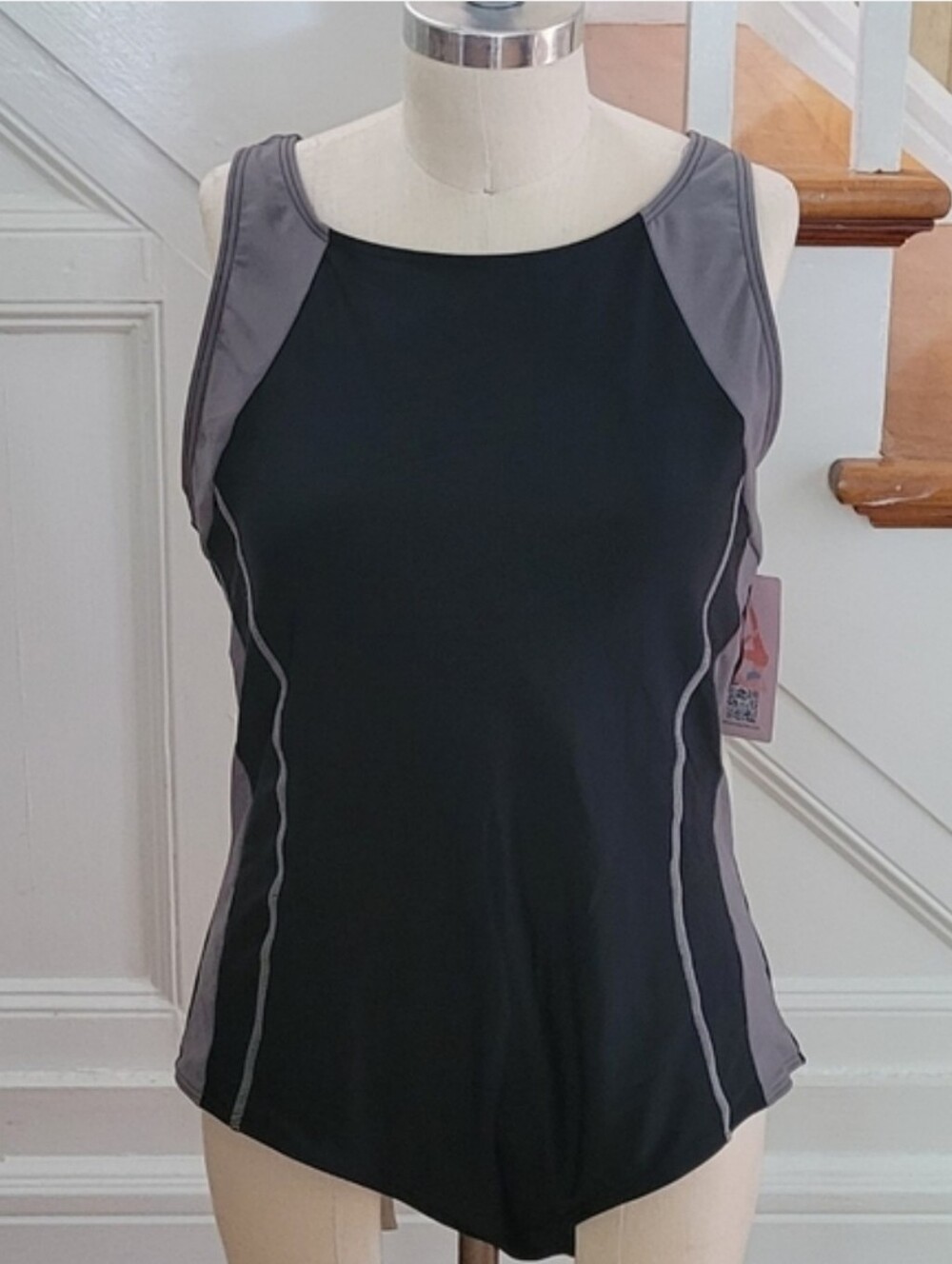 ATTRACO Sports Athletic Black Grey One Piece Bathing Suit Swimwear  Size 2XL - Picture 2 of 6